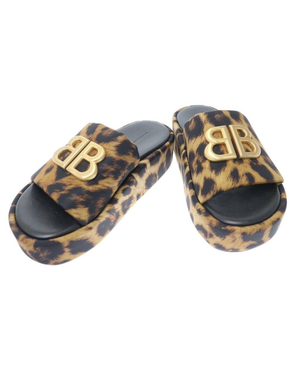 Balenciaga Rise BB Metal Logo Leopard Platform Sandals Brown